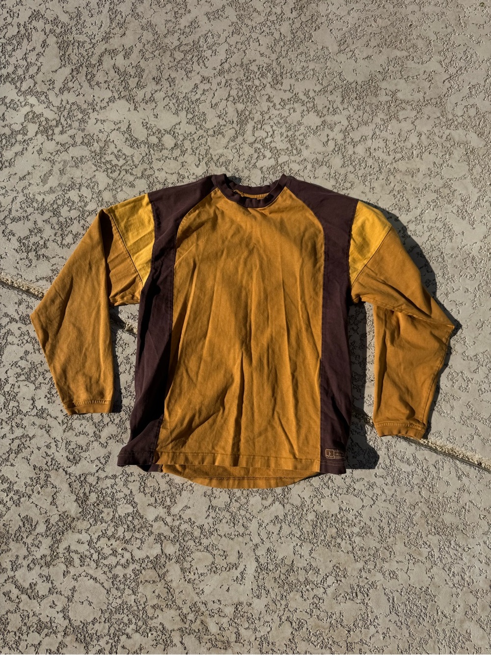 Prana Long-Sleeve Colorblock Shirt in Mustard and Brown Men’s